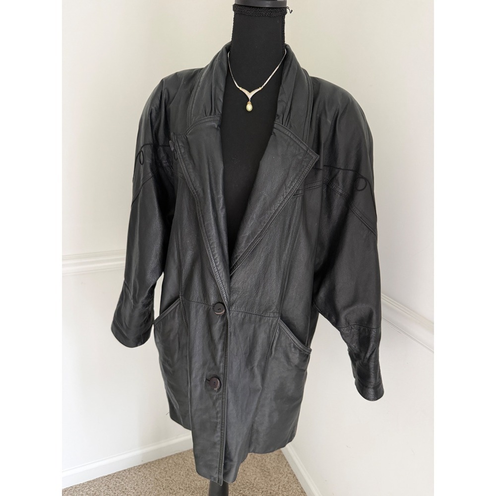 Vintage 90s Pelle Leather Jacket Mob Wife Aesthetic Black Soutache Blazer
Sz M